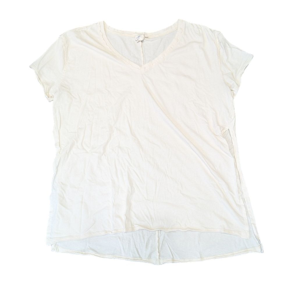 WHITE CROW Women's Cream V-Neck T-Shirt with Split Hem Size Large
